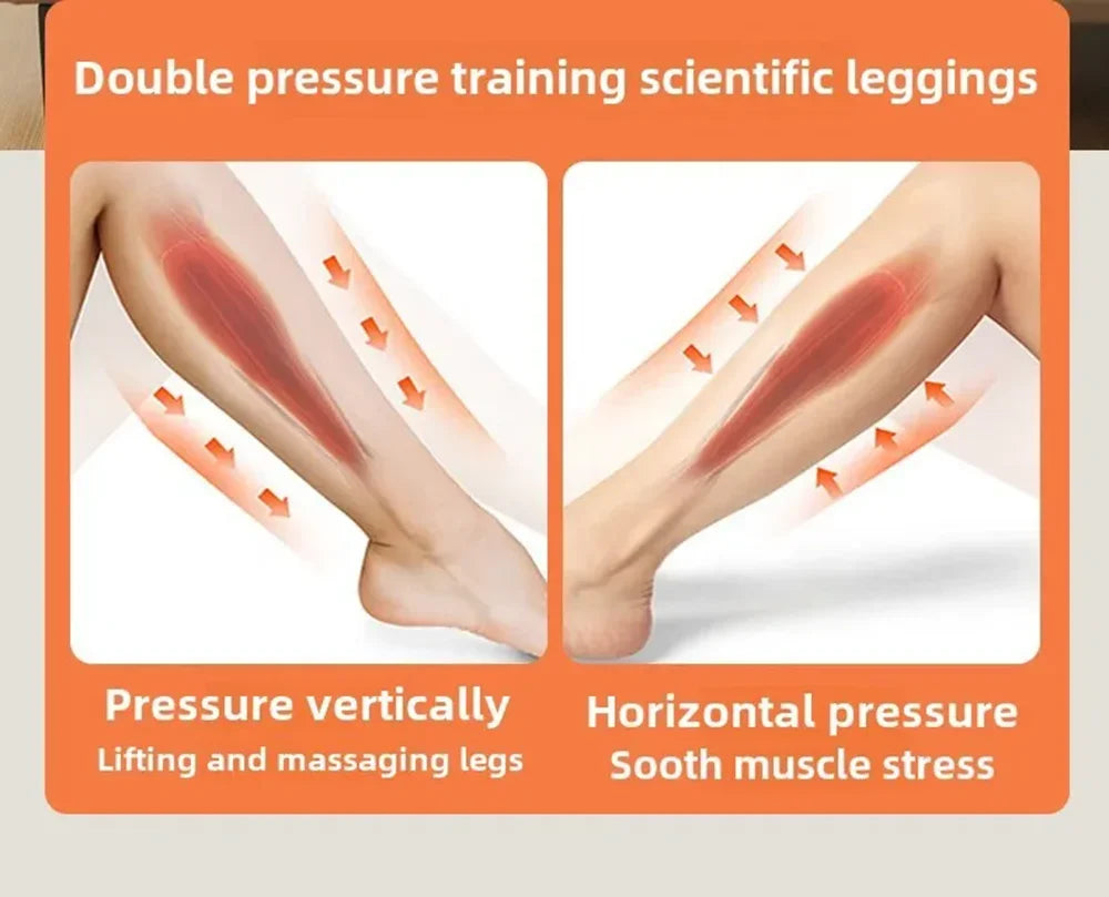 Leggings with pressure distribution diagram on an orange background