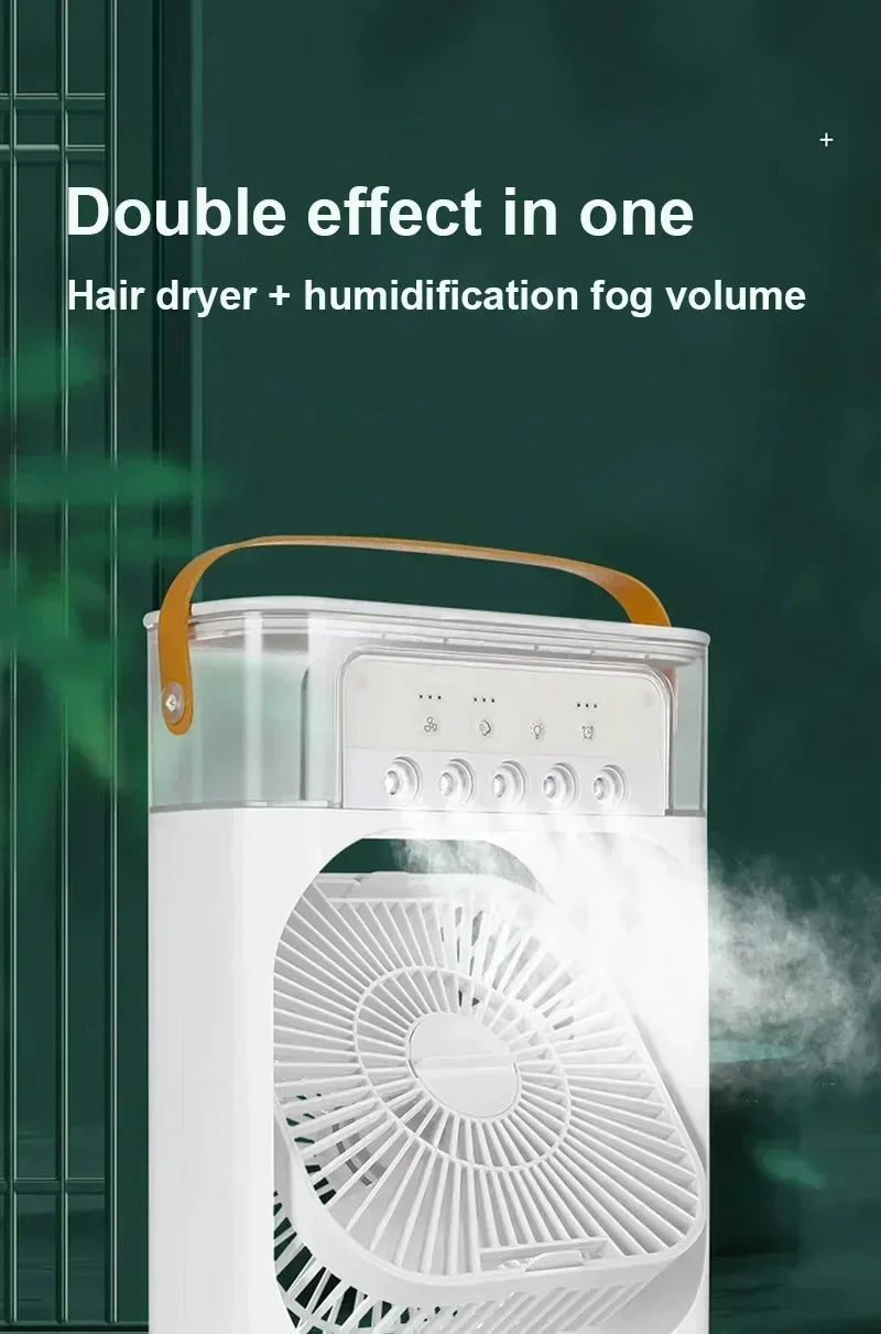 Hair dryer with humidification feature on a dark green background