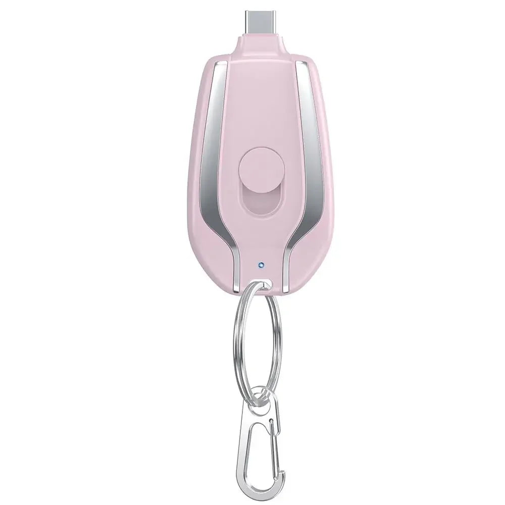 Pink keychain with a carabiner on a white background