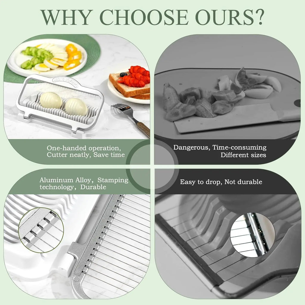 Comparison chart showing the benefits of a kitchen slicer over traditional methods.