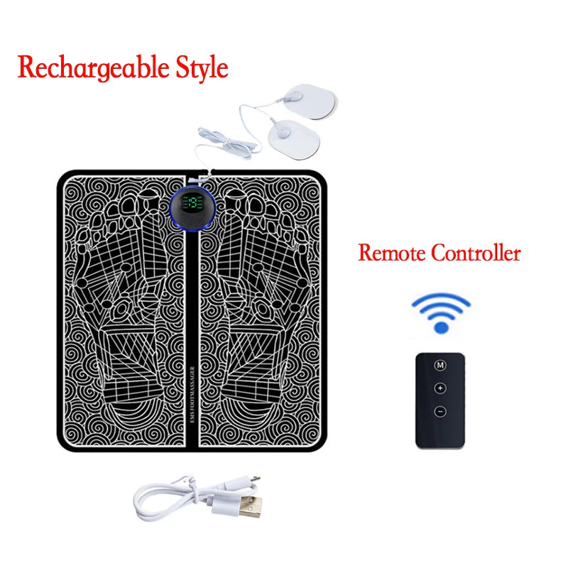 Electrical pad with remote controller and charging cable on a white background