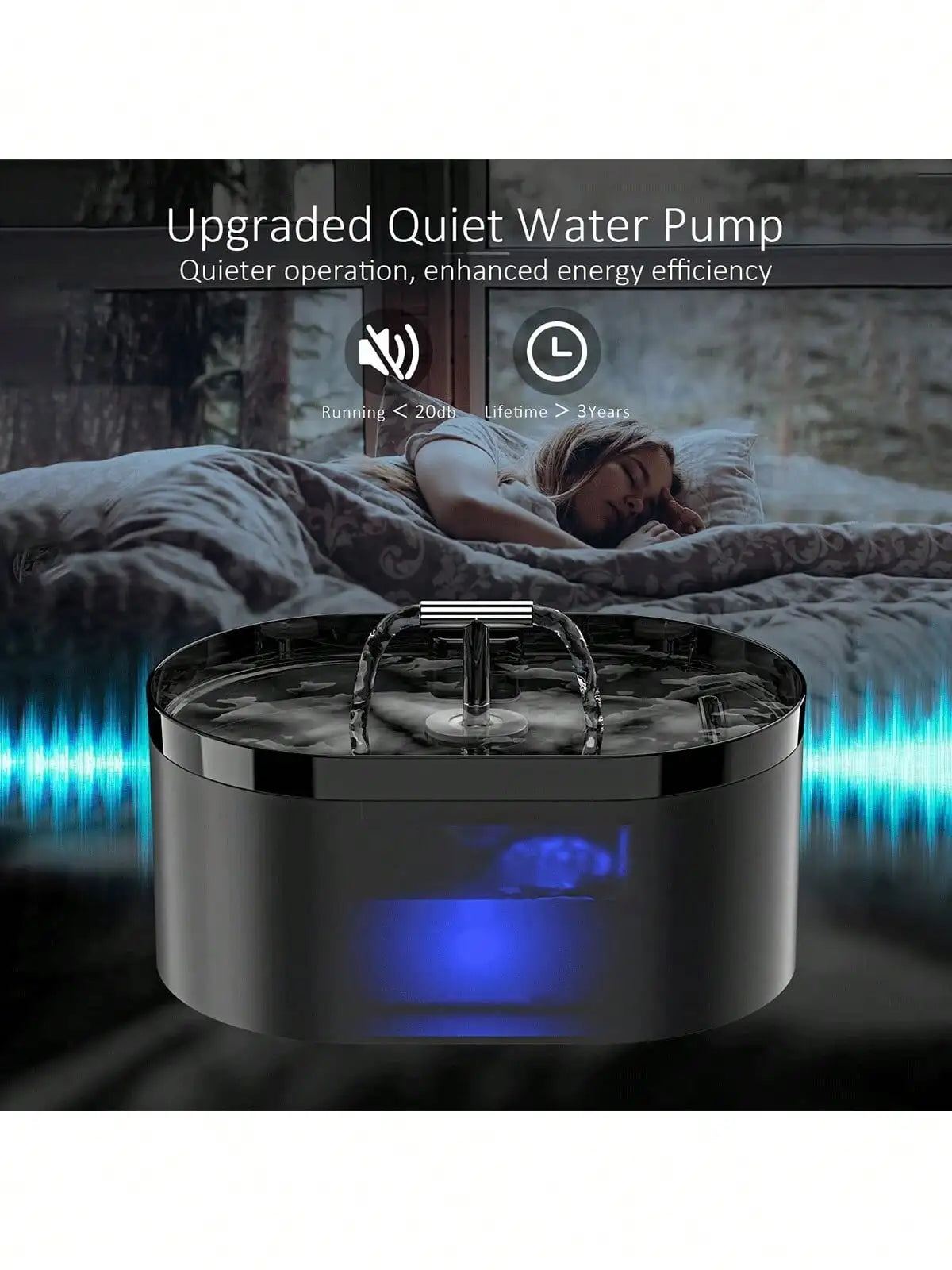 Cat Water Fountain 2.2L Automatic Drinking Fountain for Cats, Ultra Silent Pump with Activated Carbon Filter, Pet Water Fountain for Fresh Clean Wa