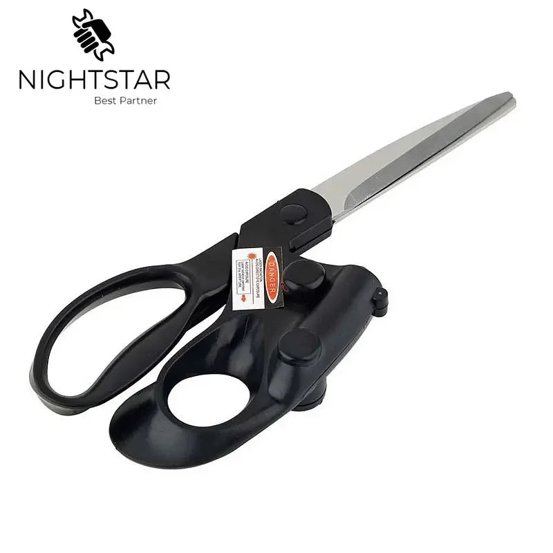 Black scissors with a silver blade on a white background, featuring the Nightstar brand.