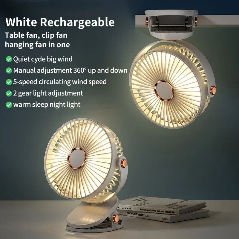 Dorm Room Cooling Setup | USB Rechargeable Clip-On Fan with LED Light