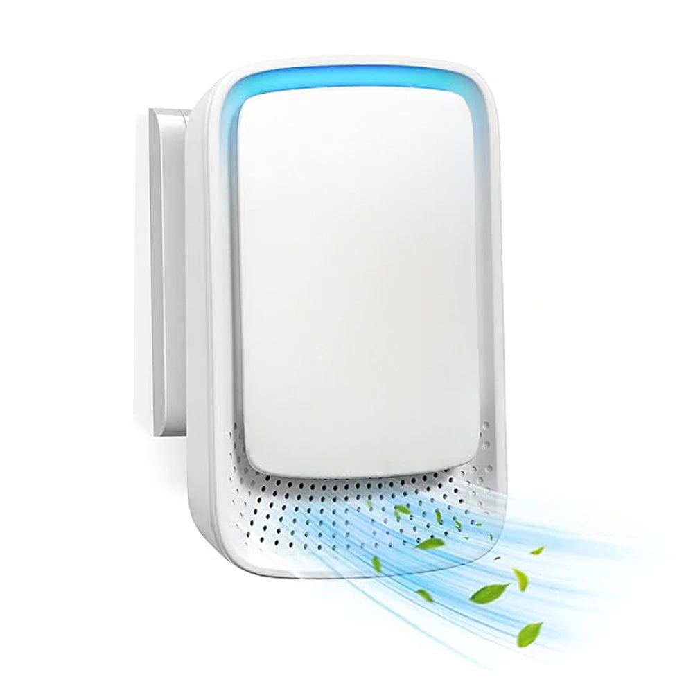 White air purifier with blue light on a white background