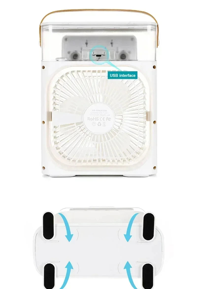 Portable Ice Fan Air Cooler with Water, 3 in 1 Mist Mini Evaporative Cooling Fan with LED for Home Office Bedroom and Desktop