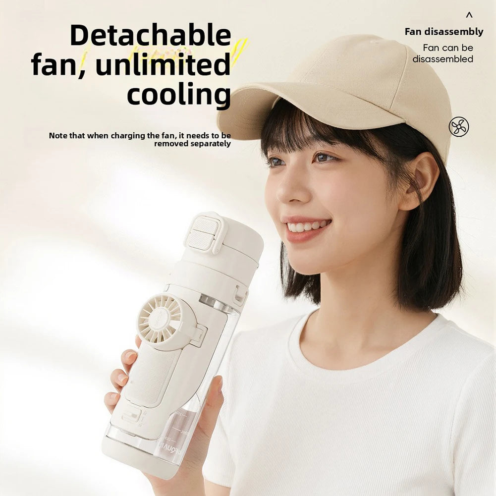 Fan Water Bottle For School Students Portable Cooling Fan Sports Bottle Powerful Usb Rechargeable Outdoor Sports Hiking Cycling
