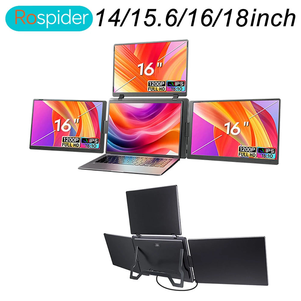 Laptop with multiple screens and 'Rospider' branding on a white background