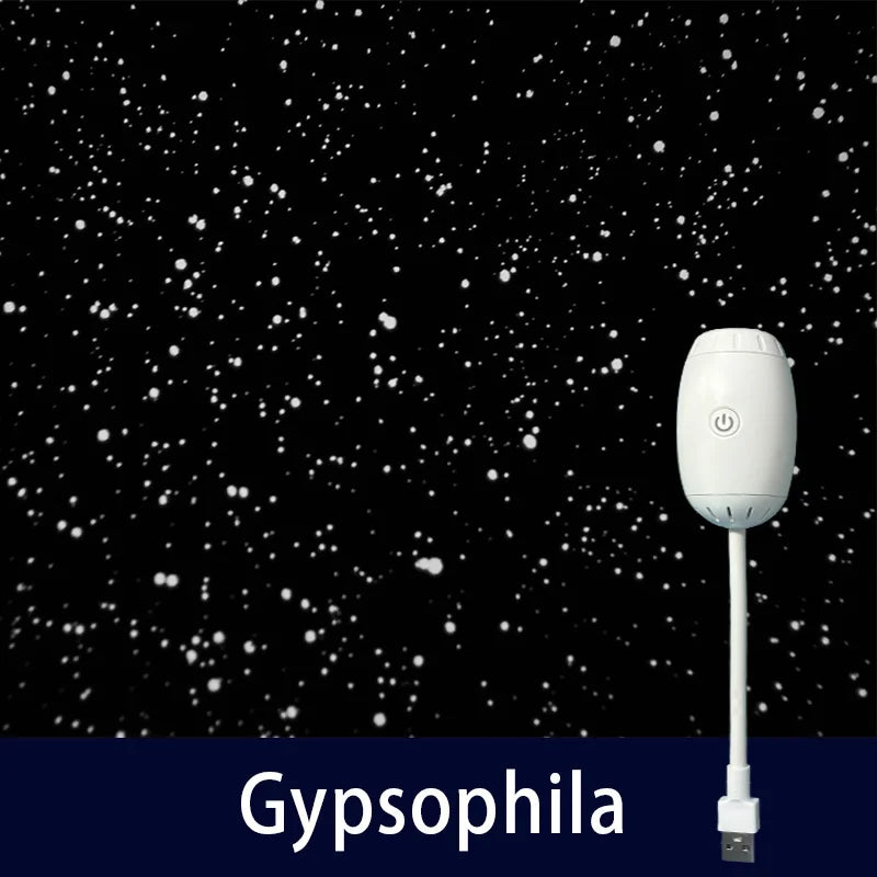 White USB device on a stand against a starry night sky with 'Gypsophila' branding.