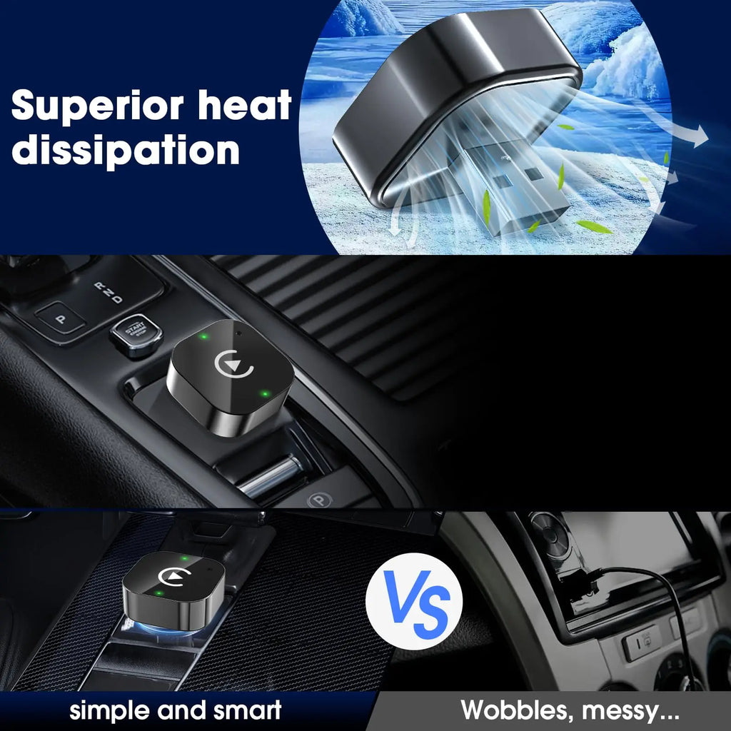 Car air vent with heat dissipation feature and comparison text.