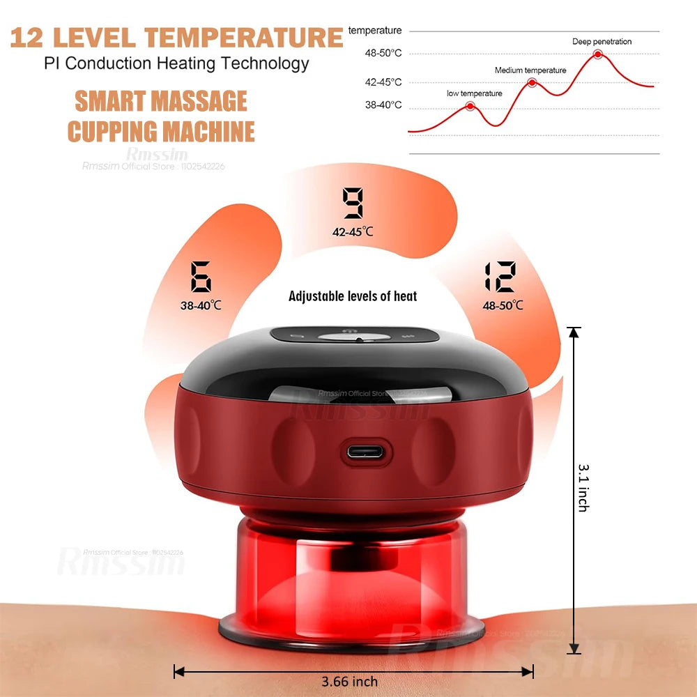 Smart massage cupping machine with temperature display and heating technology illustration on a white background