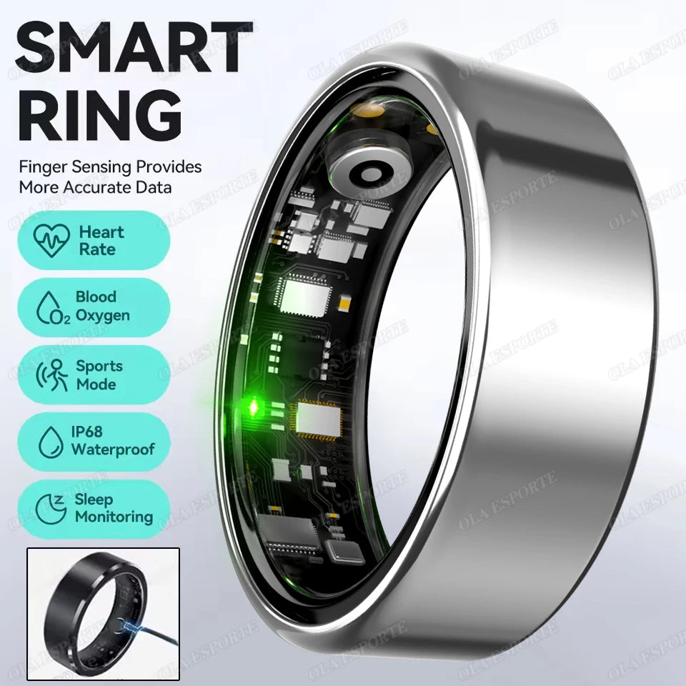 Smart ring with electronic components on a white background